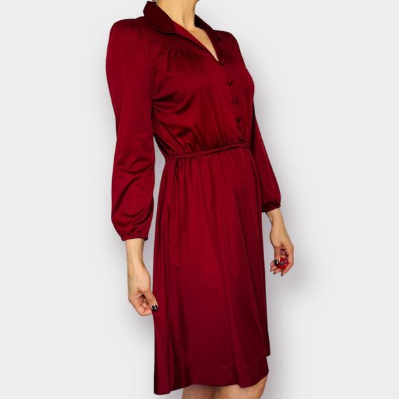 70s Sears Maroon Dress - Picture 2 of 6